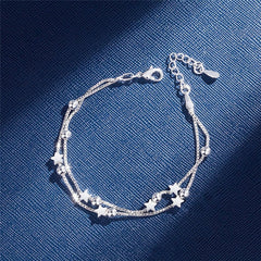 DAIWUJAN 925 Sterling Silver Bracelets Double Layered Stars Beads Chian Bracelets & Bangles For Women Girls Wedding Jewelry